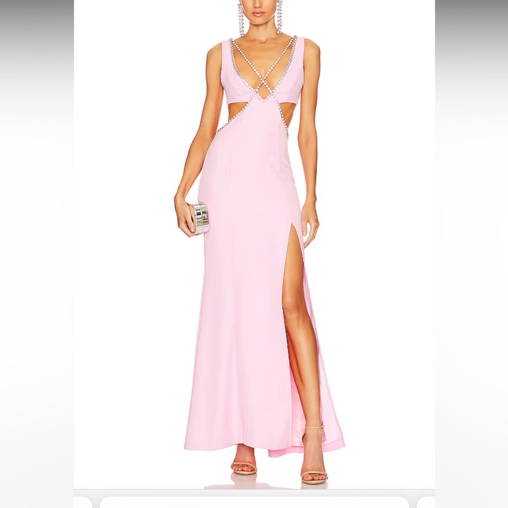 MAJORELLE Light Pink Crystal-Trim Cutout Maxi Dress